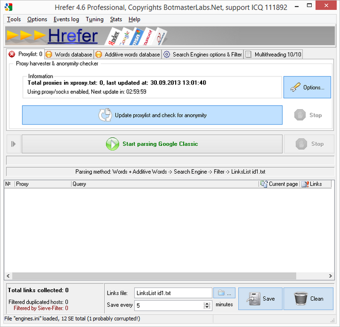 Screenshot of main window of Hrefer 4.6